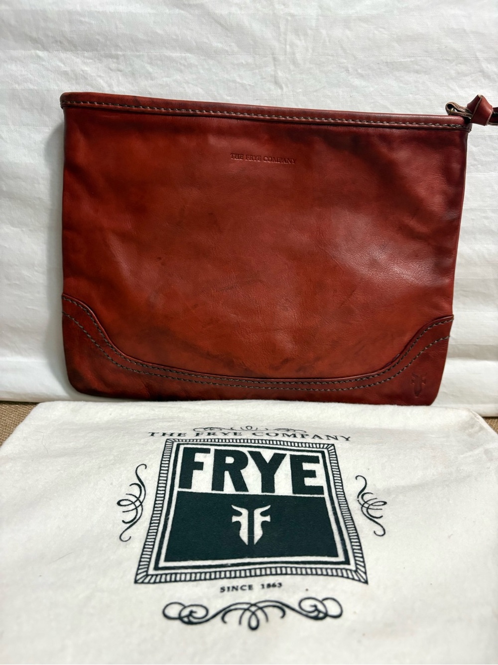 Frye Rustic Red-Brown Leather Toiletry Pouch